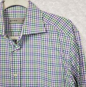 Etro Purple and Green Plaid Button Down Shirt